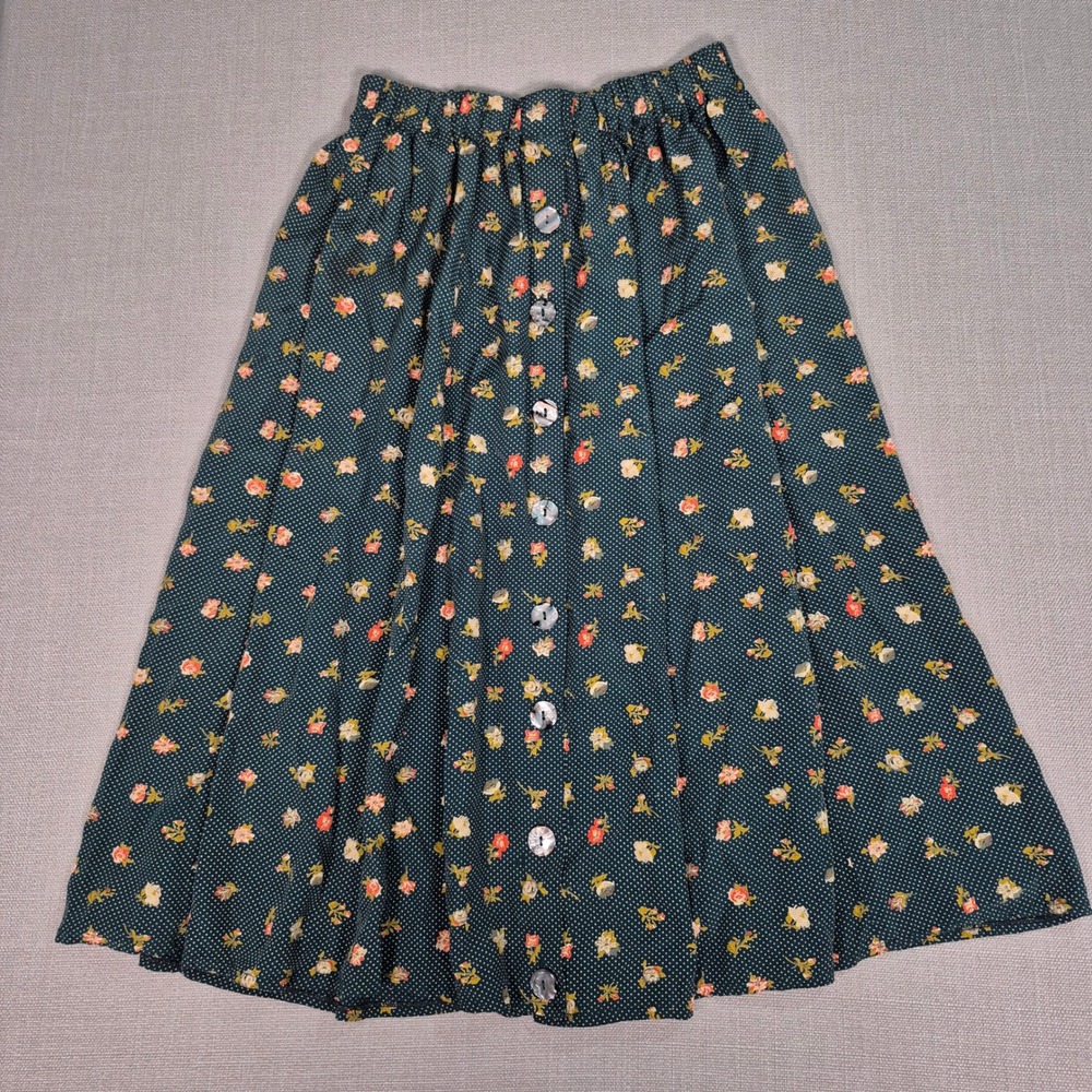 Rexx London New York Floral Button Front Midi Skirt Dark Green Polka Dot Small